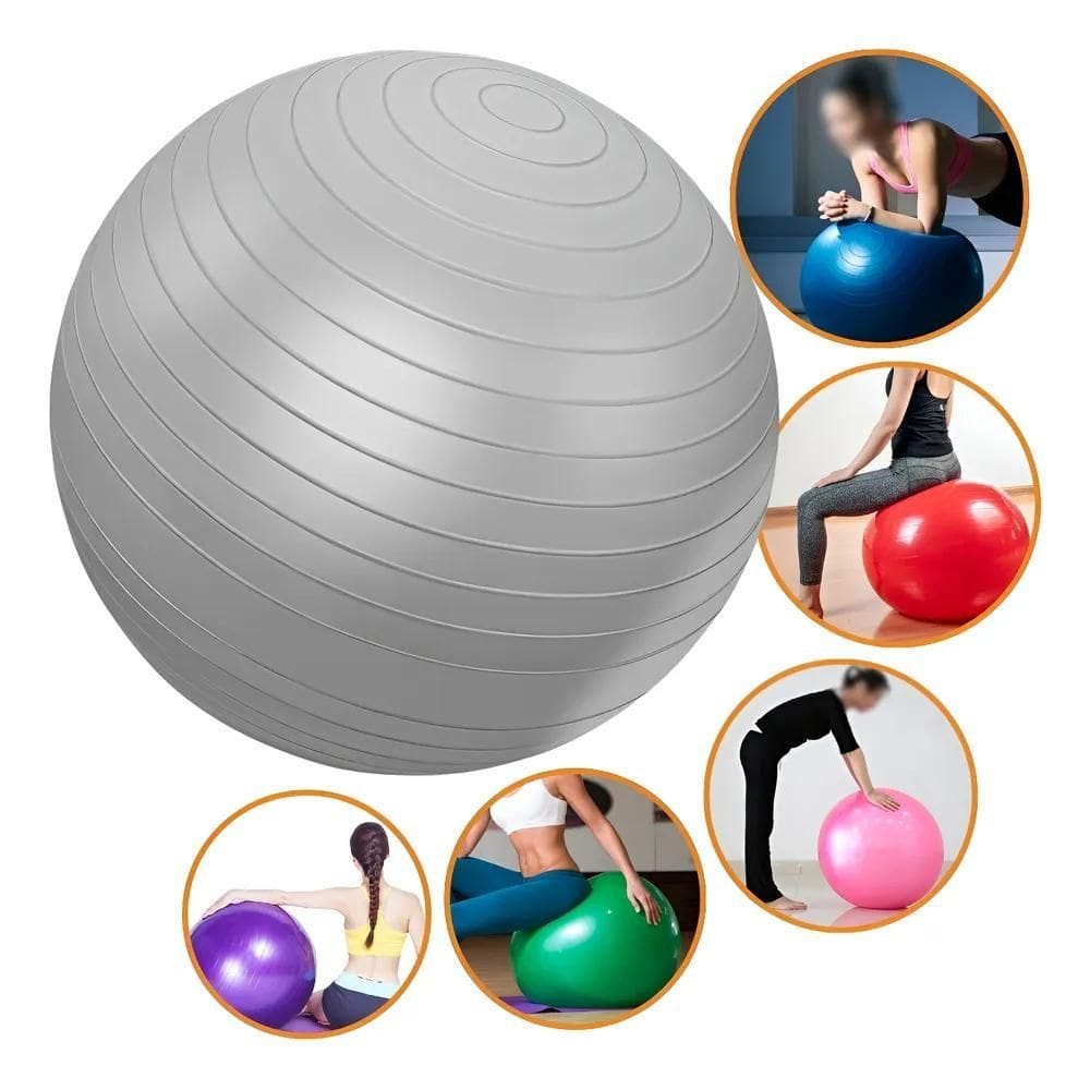Bola Academia 65Cm Alongamento Boa Postura + Bomba D Cinza