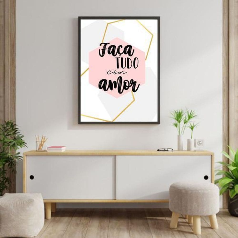 Quadro Decorativo Geométrico - Faça Tudo Com Amor 45X34Cm