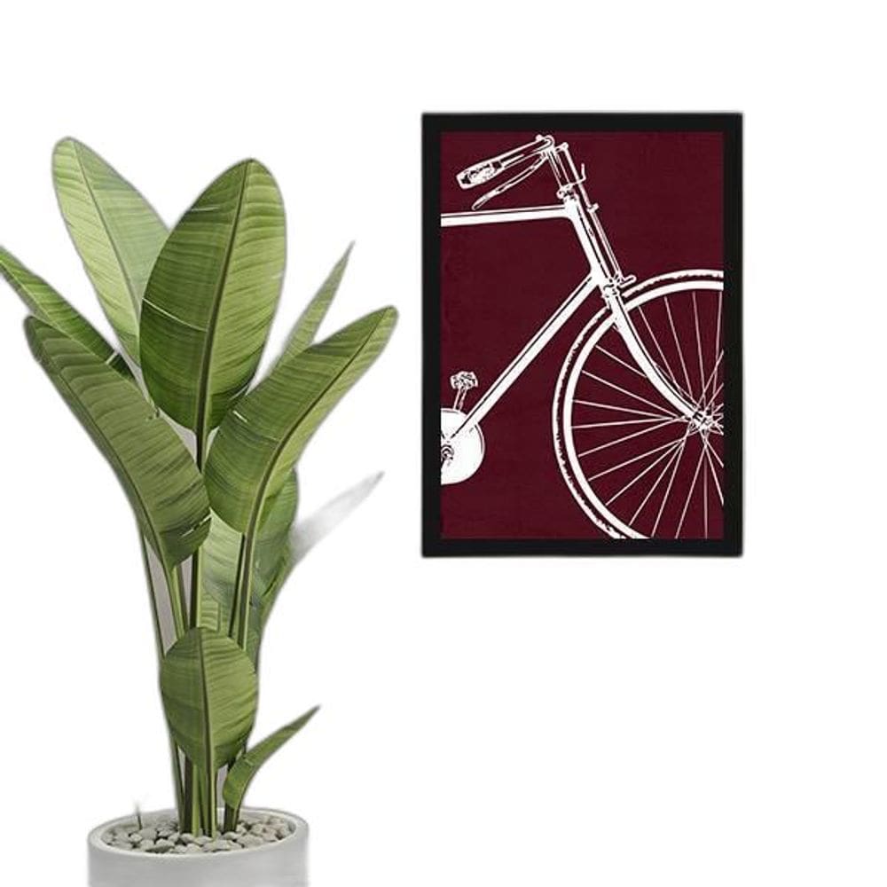 Quadro Desenho Bicicleta Fundo Vinho Moldura Preta 24X18Cm