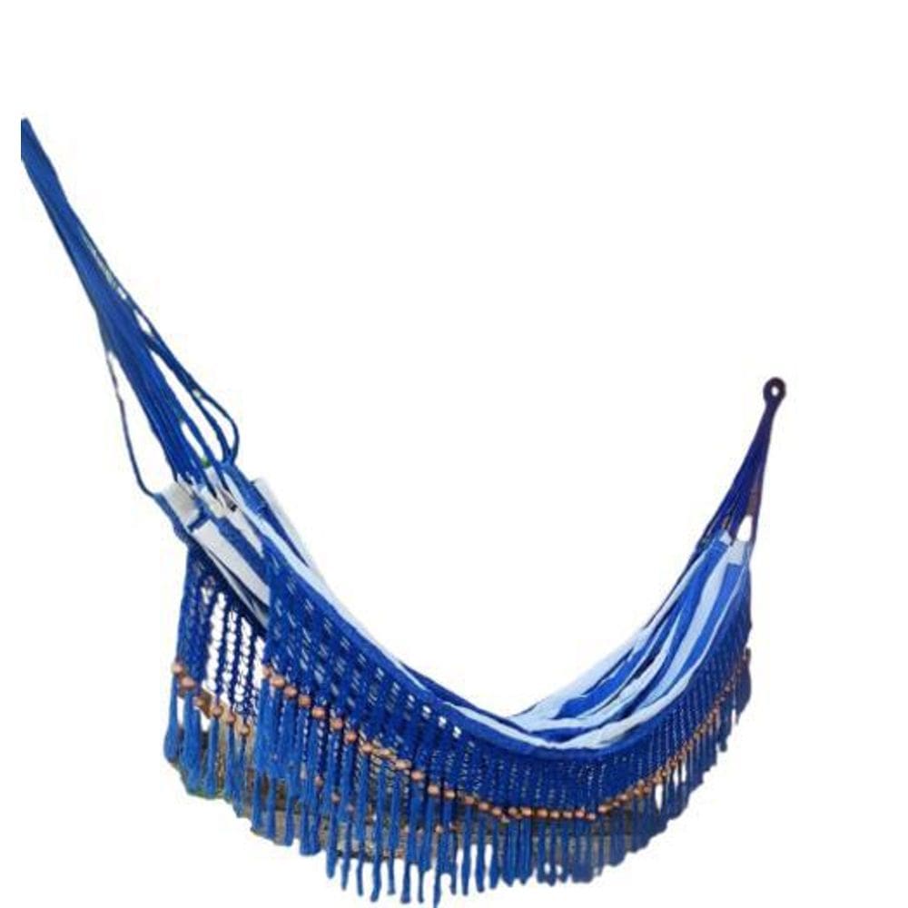 Rede Crochê E Bolinhas - Azul Escuro Com Lista Cru