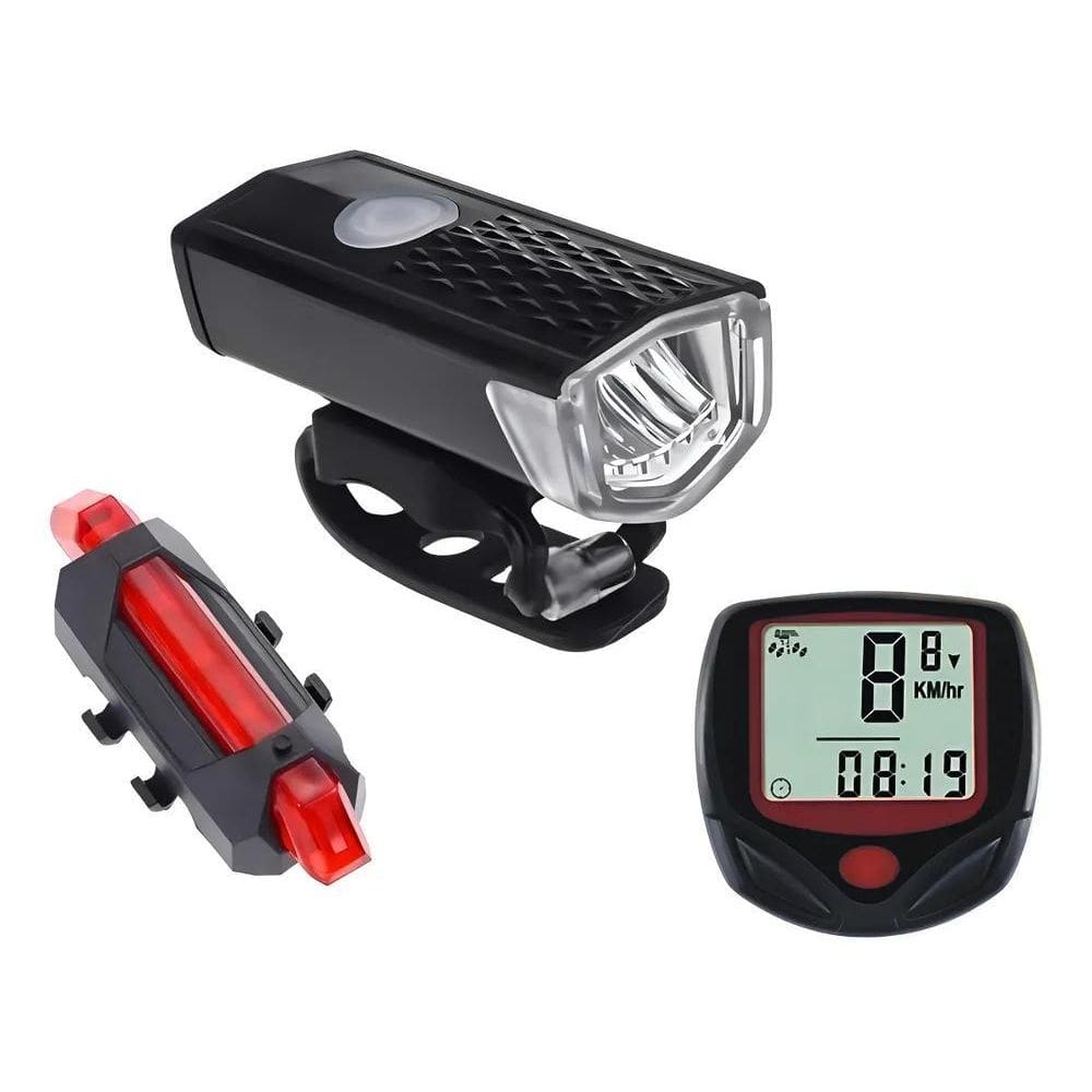 Kit Farol Bike Lanterna + Velocímetro Cor Preto