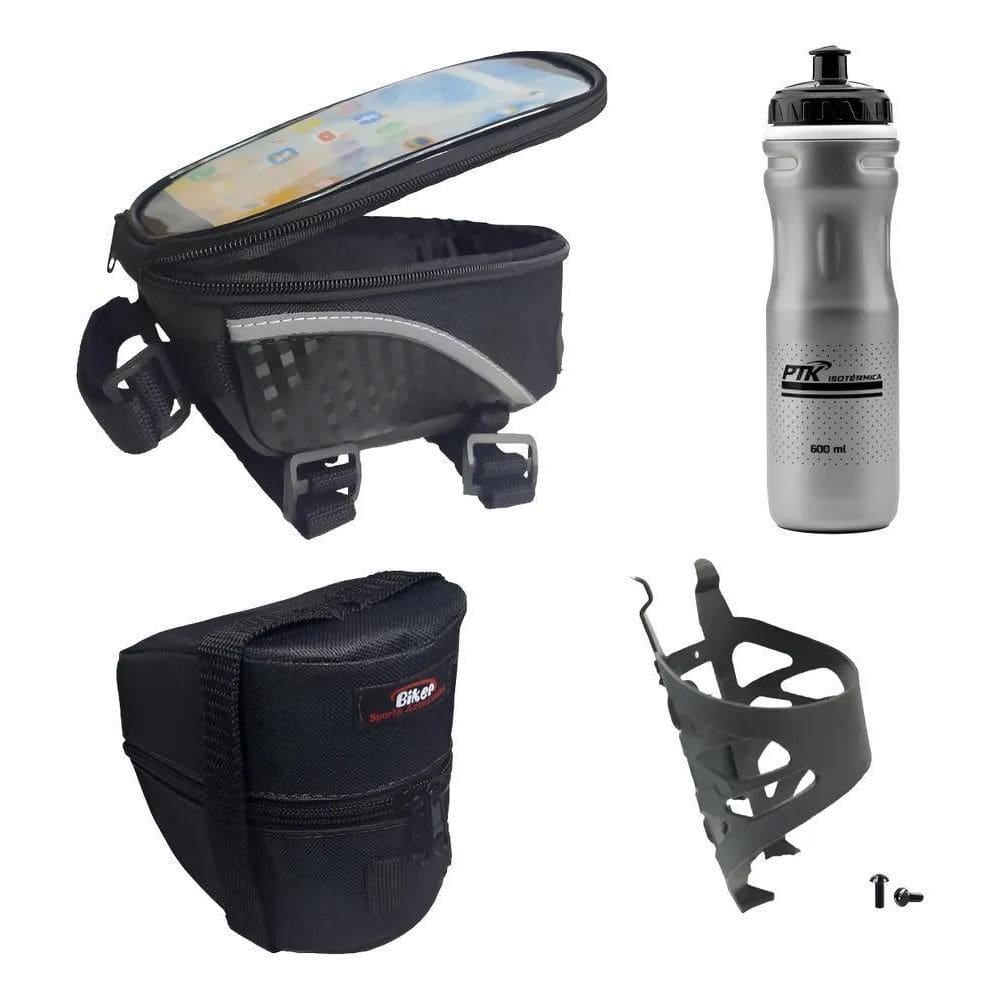 Garrafa Caramanhola +Suporte+Bolsa Selim+Porta Celular Prat