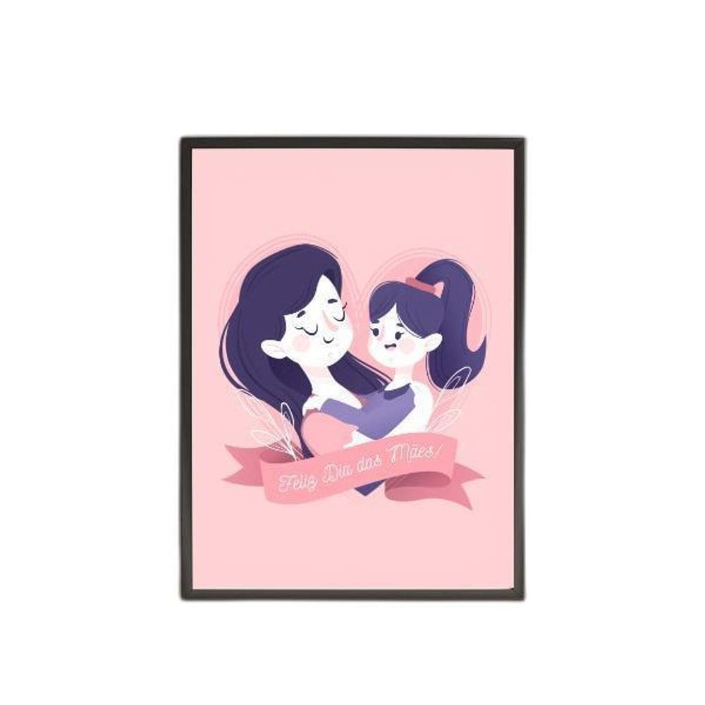 Quadro Desenho Feliz Dia Das Mães 33X24Cm - Com Vidro