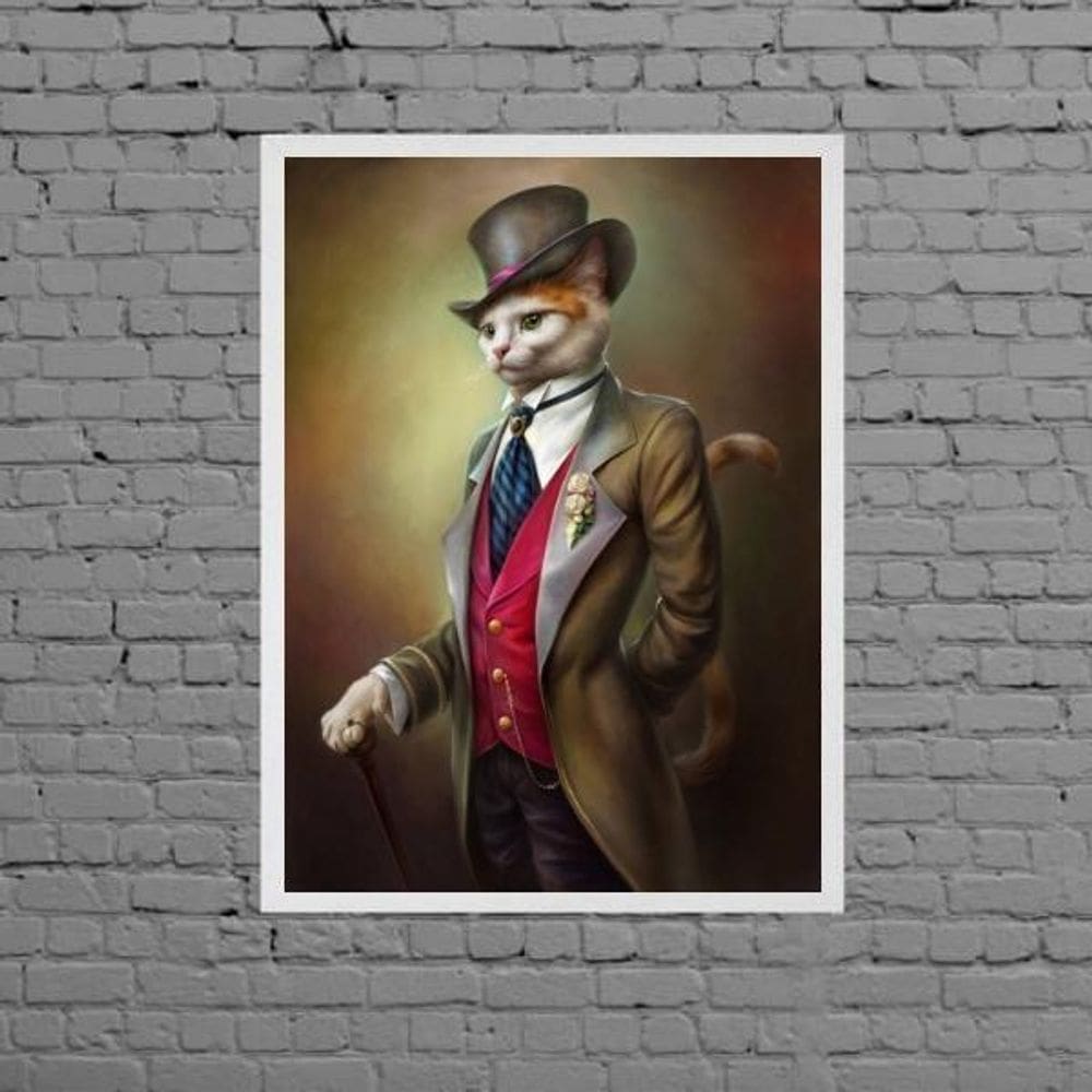 Quadro Gato Vestido De Gente 24X18Cm Madeira Branca