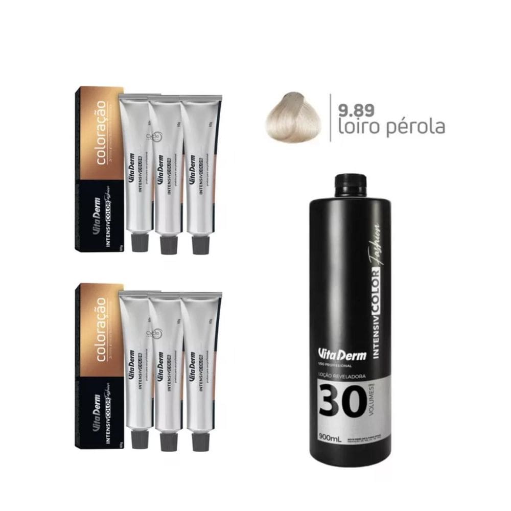 6 Unidades Coloração Vita Derm 9.89 + 1 Ox 30 Vol 900Ml