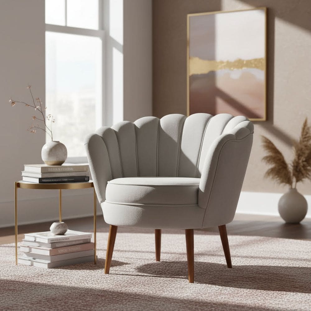 Poltrona Pétala De Veludo Luxo Decorativa Liberty Móveis Bege