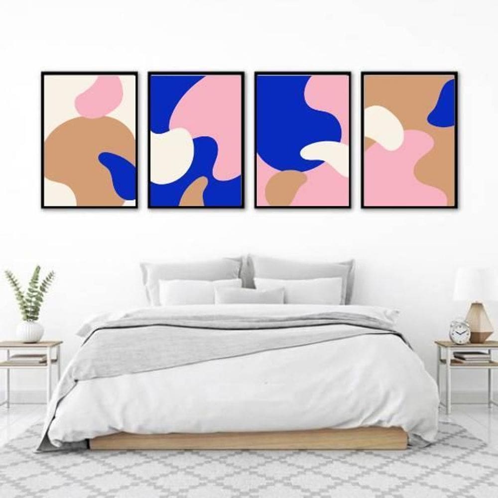 Kit 4 Quadros Abstratos Camuflado 33X24 Com Vidro - Preta