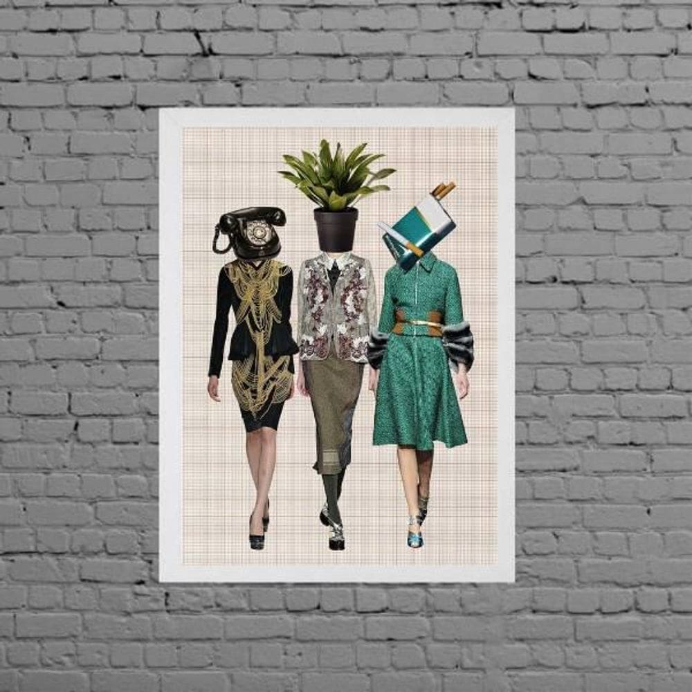 Quadro Estilo Colagem Mulheres Retrô 24X18Cm