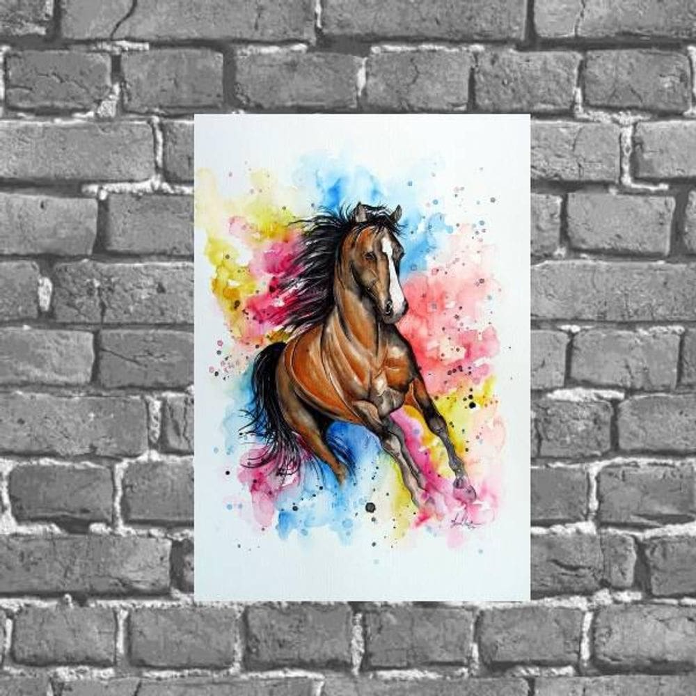 Placa Decorativa Cavalo Aquarela 18X27Cm