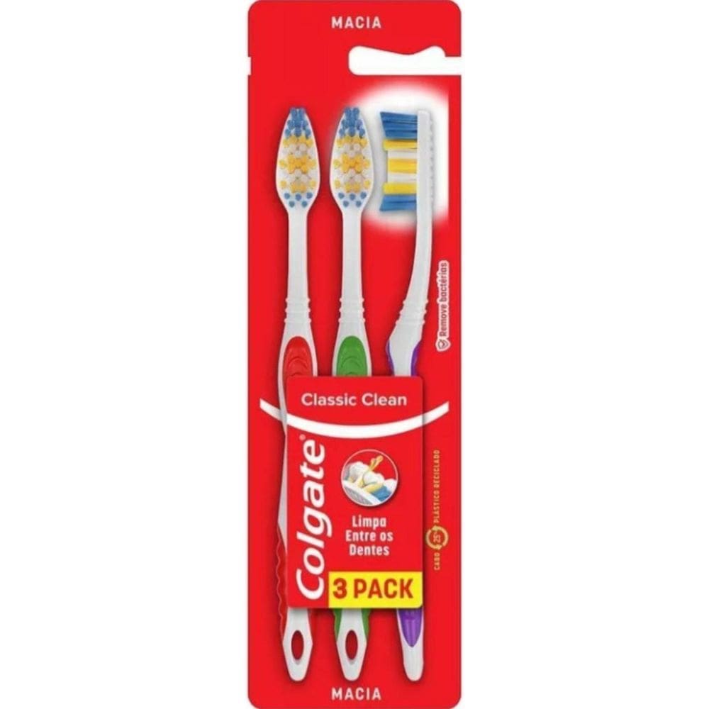 Escova Dental Macia Colgate Classic Clean Kit Com 3 Pack