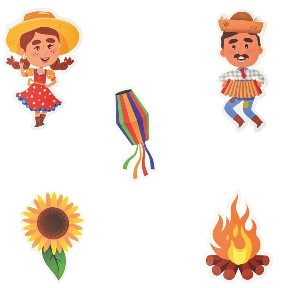 Kit Decoração Festa Junina Painel Personagens 5 Peças 40Cm