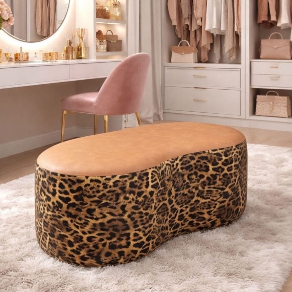 Puff Orgânico Savana Bela Manu Decor Tecido Onça/Courissímo