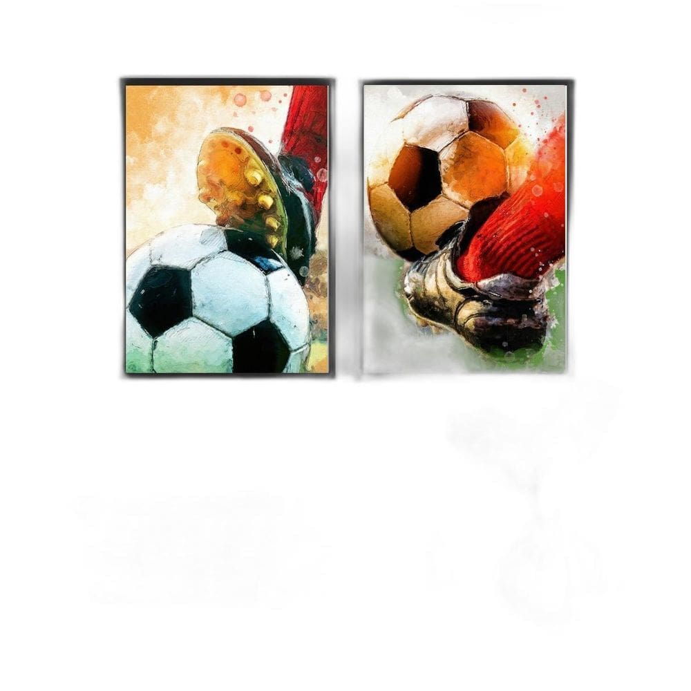 Kit 2 Quadros Aquarela Futebol- Bola E Chuteira 2 45X34Cm