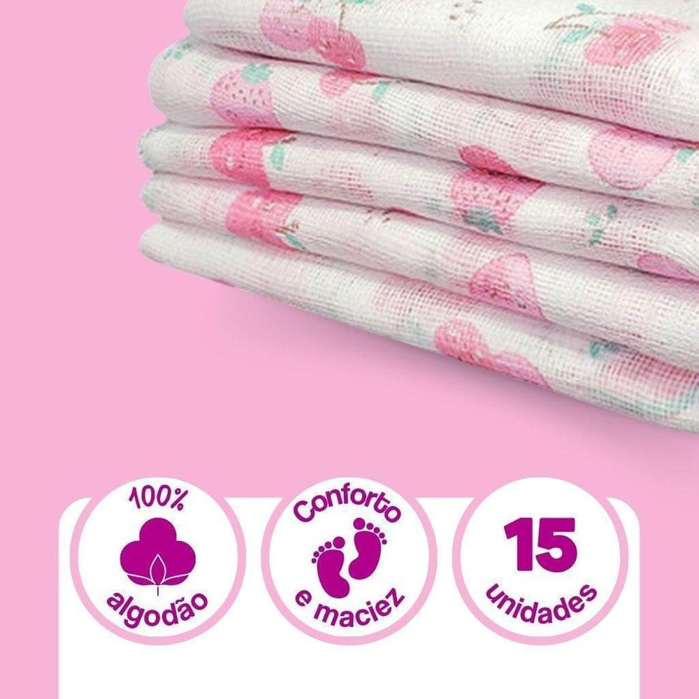 Kit 15 Fraldas De Pano Para Bebe 60X60Cm Rosa