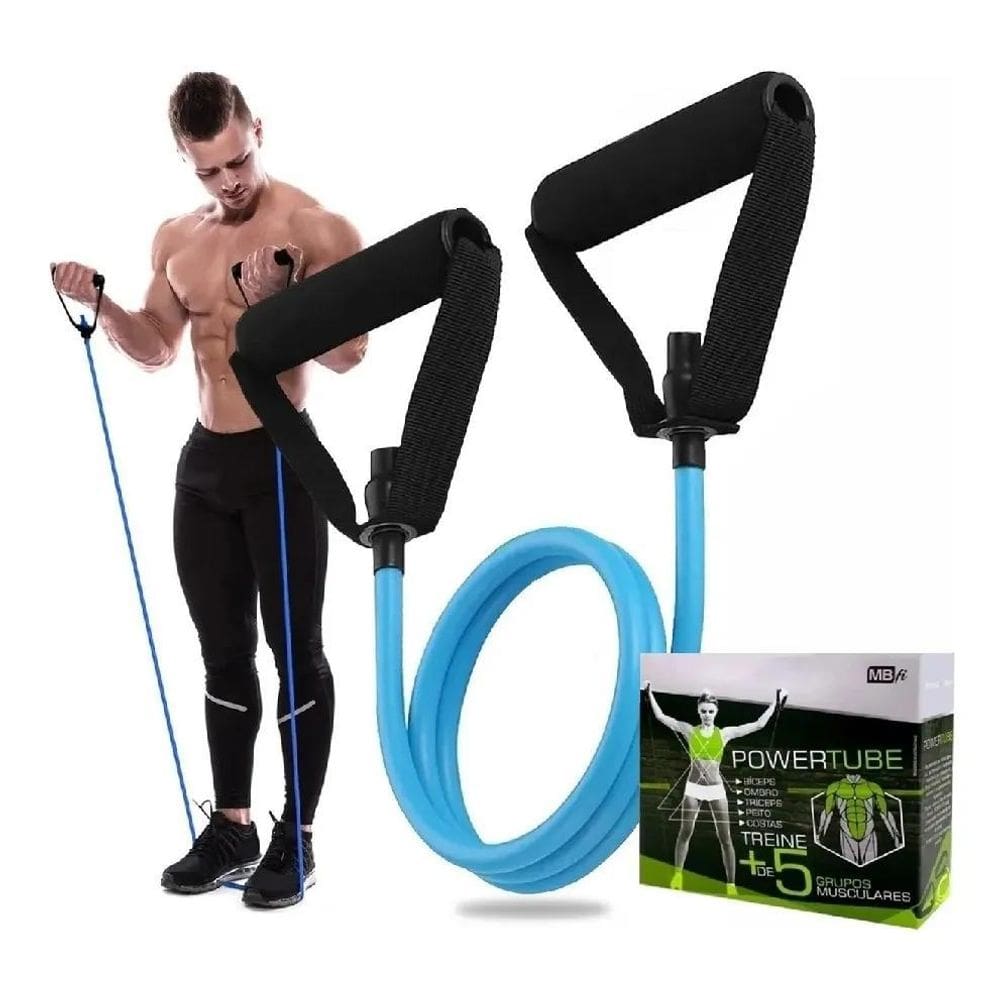 Elástico Tensão Power Tube Treino Braços Peito Muscula Azul