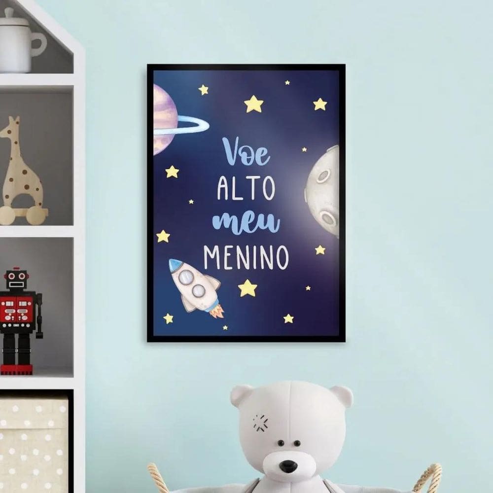 Quadro Infantil Foguete 45x34cm - Madeira Preta