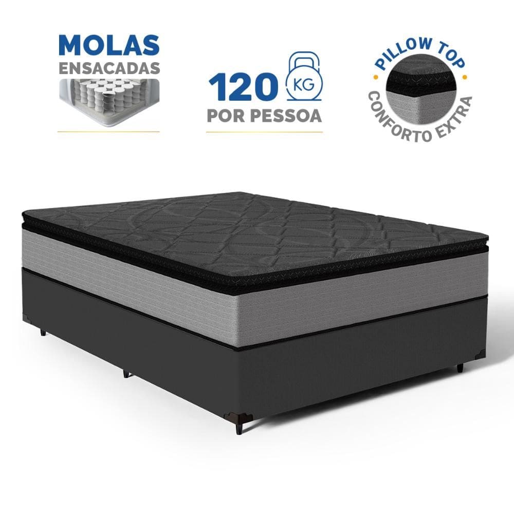 Cama Box com Colchão de Molas Ensacadas Pillow Top UmaFlex Vitta Casal 138cm