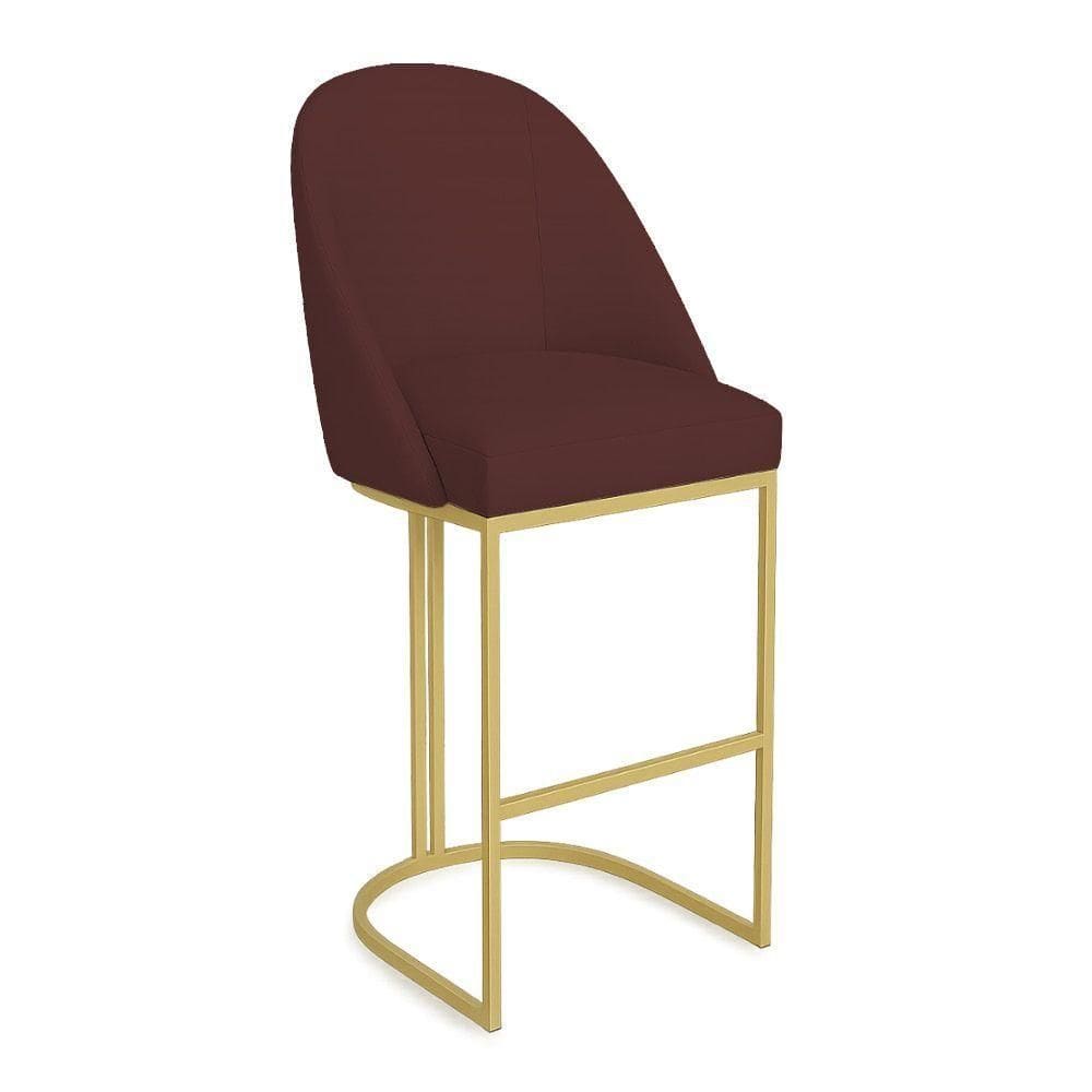 Banqueta Alta Bela Suede Base Metálica Industrial Dourado - Pallazio Cor Marsala
