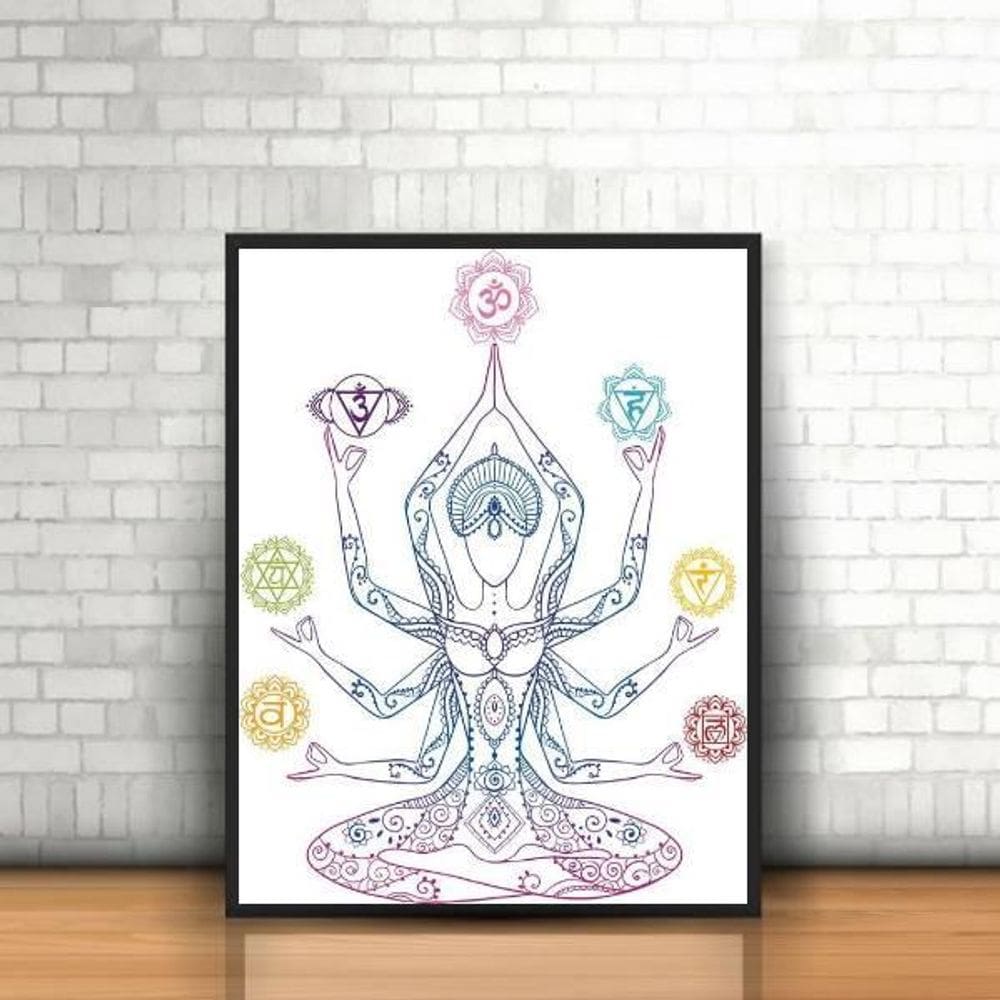 Quadro Decorativo Reiki Símbolos 24X18 Com Vidro - Preta