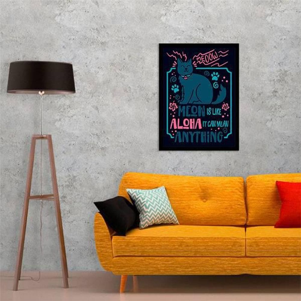 Quadro Decorativo Meow Is Like Aloha Moldura Preta