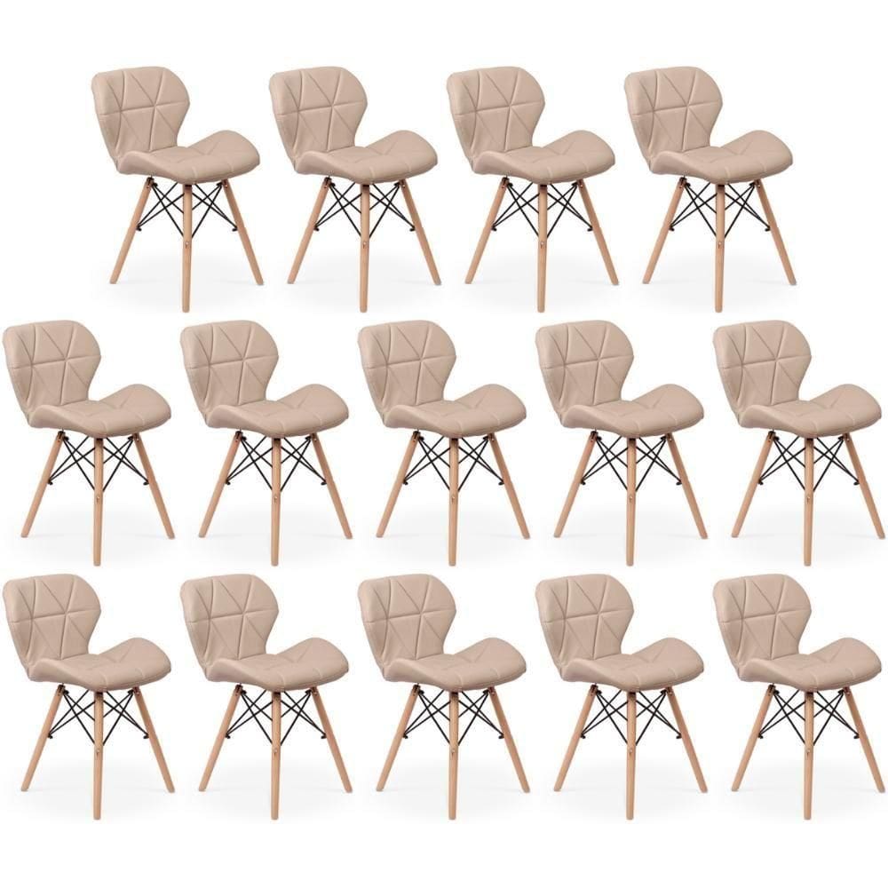 Kit 14 Cadeiras De Jantar Charles Eames Slim Wood Estofada - Nude