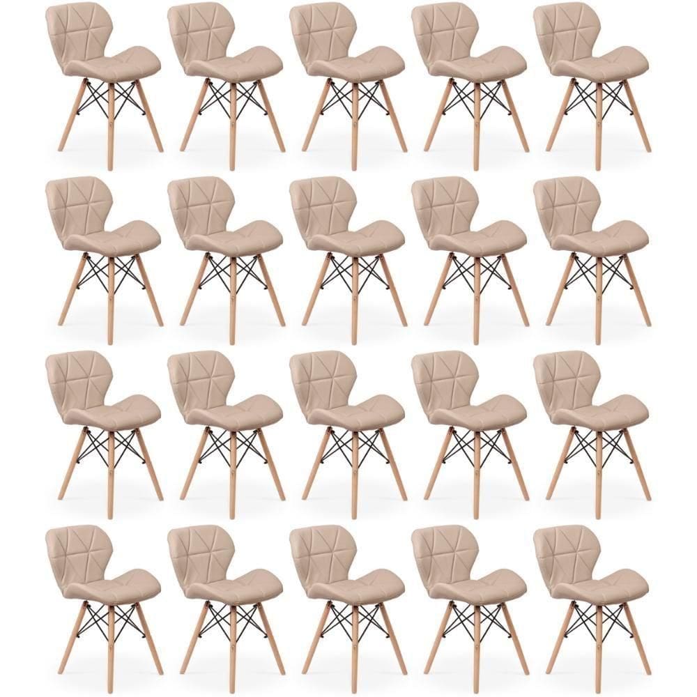 Kit 20 Cadeiras De Jantar Charles Eames Slim Wood Estofada - Nude