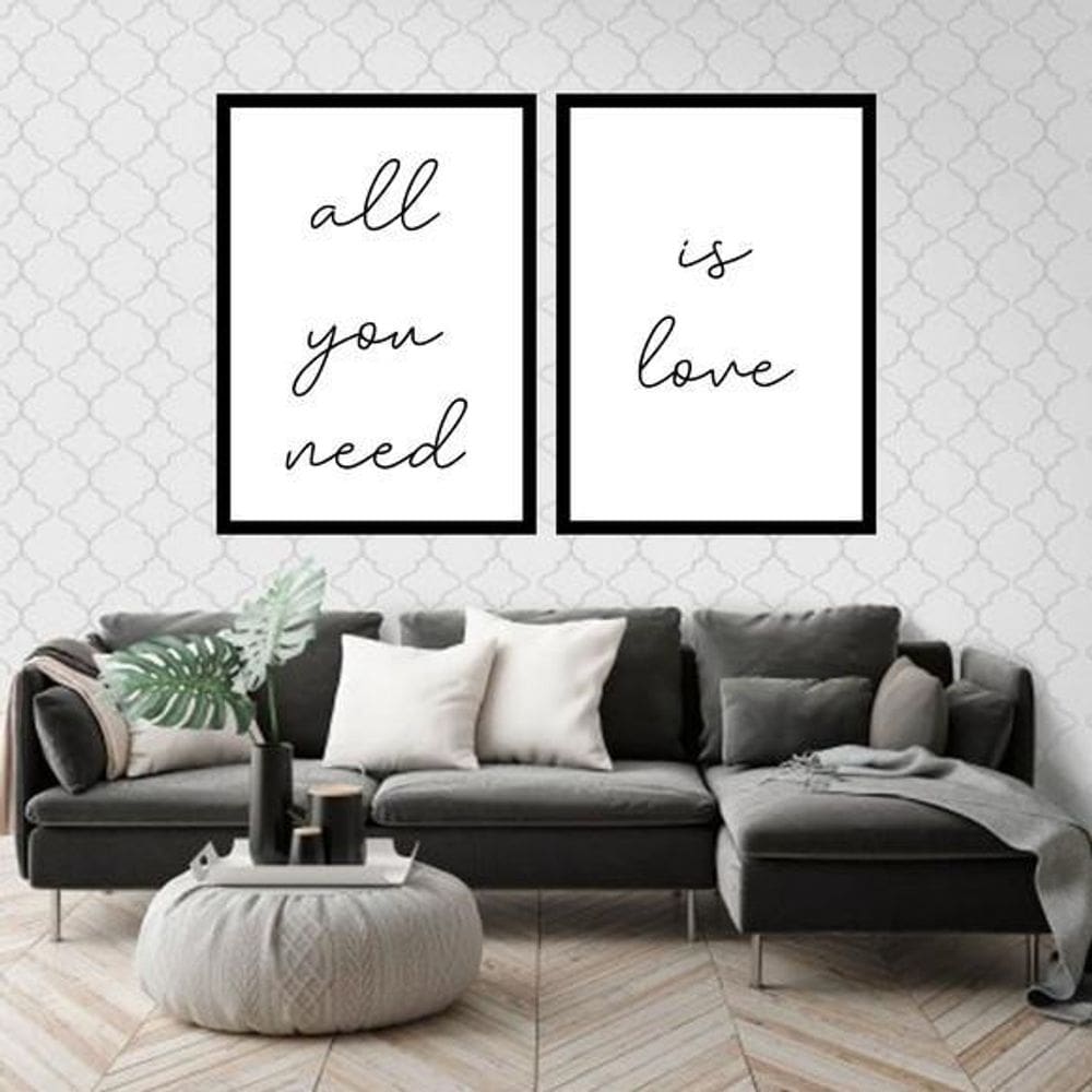 Kit 2 Quadros All You Need Is Love 60X40Cm Moldura Preta