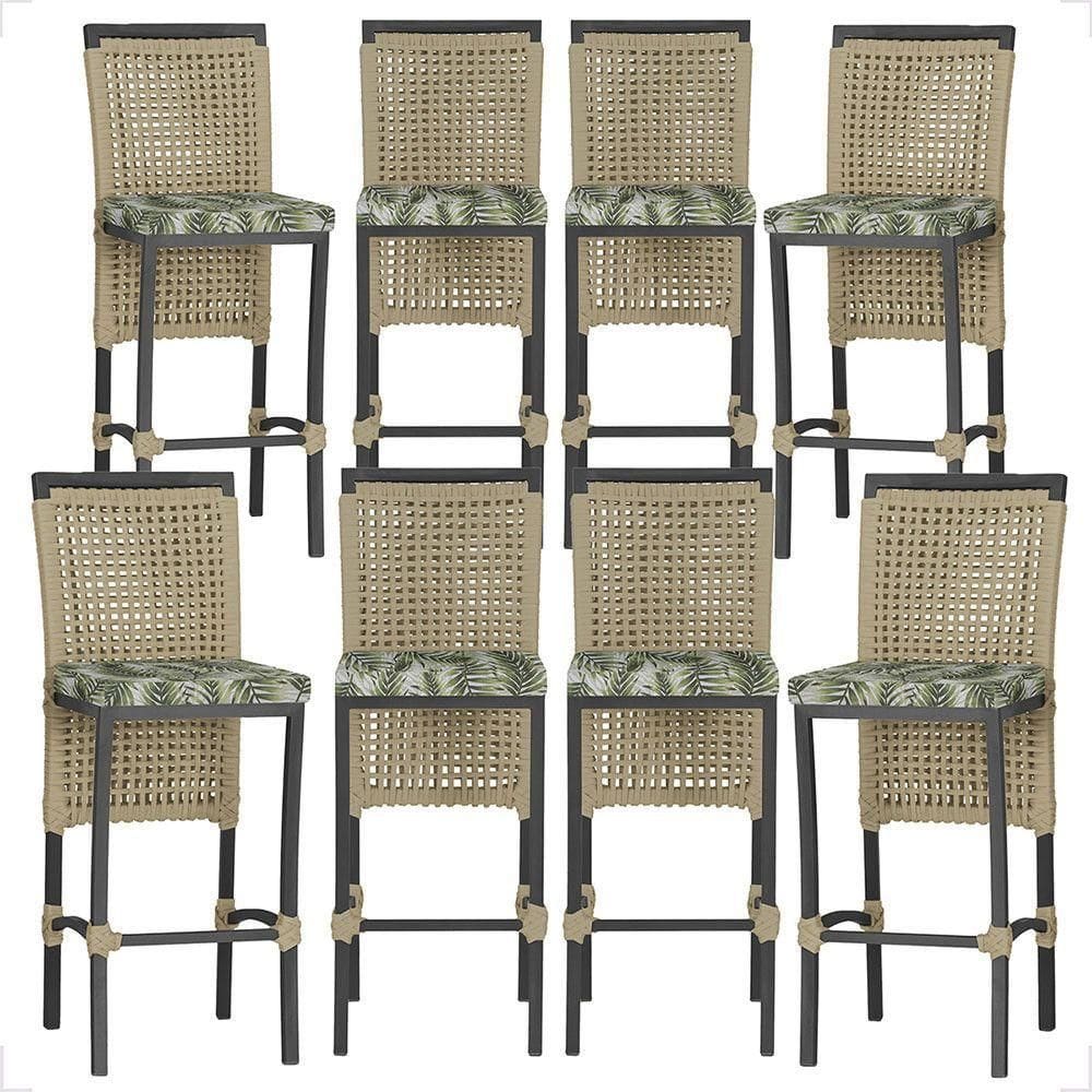 8 Banqueta Em Alumínio Roma Preta Corda Náutica Tecido 5 Rami