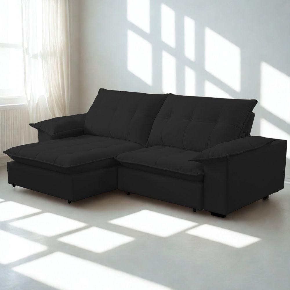 Sofá Retrátil E Reclinável Veludo 2,00m Lisboa - Conforto Premium E Design Elegante | Lansof Brasil Cores Preto