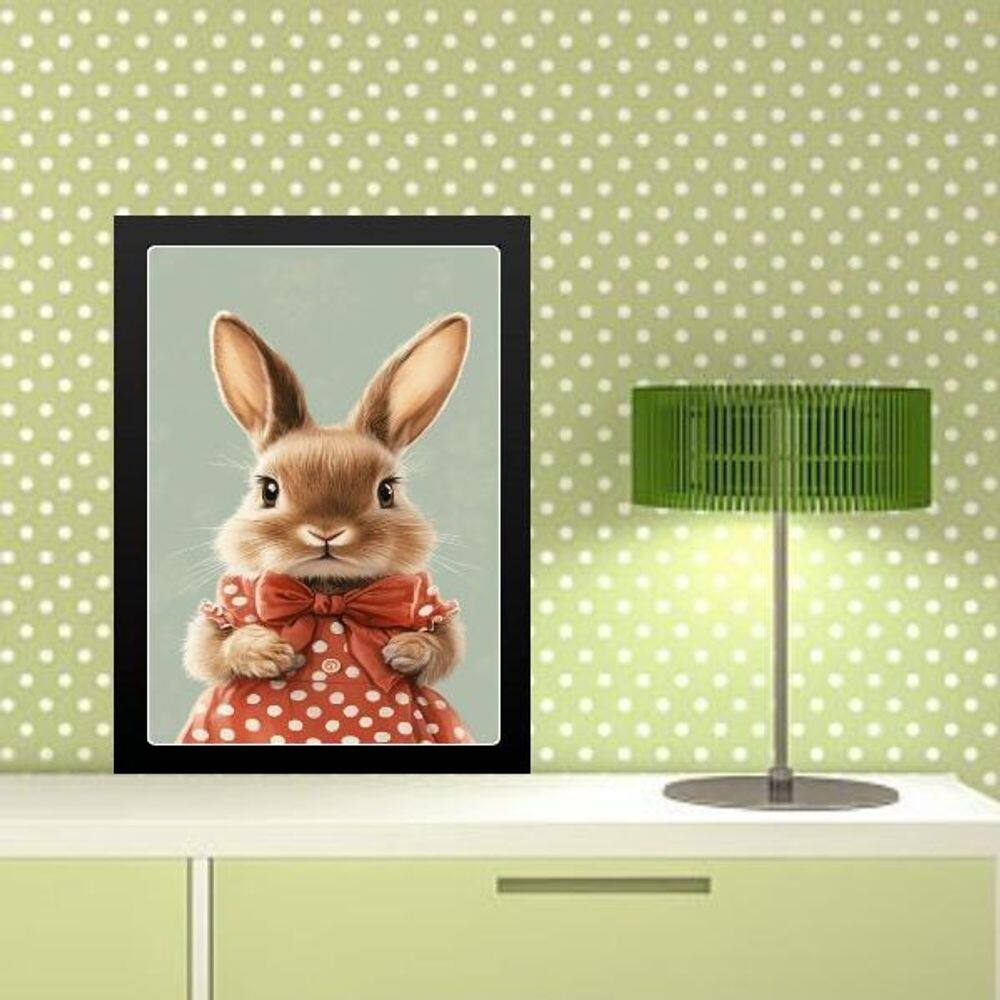 Quadro Coelhinha Vestido Poá Vermelho 24X18Cm