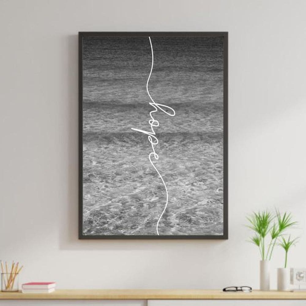 Quadro Decorativo Hope Mar Preto E Branco Moldura Preta