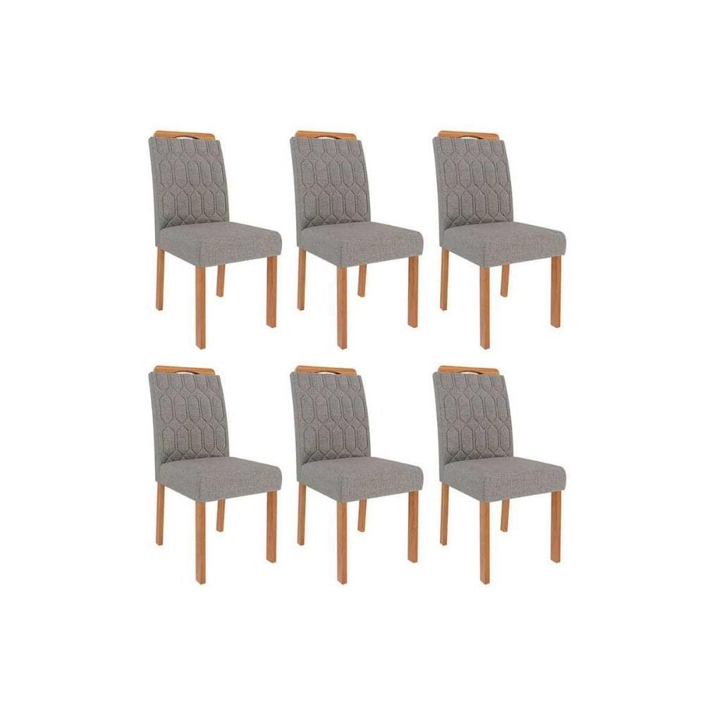 Cadeira Cozinha Paola Wood Kit 6 Un Carvalho/Linho Grafite - Cimol