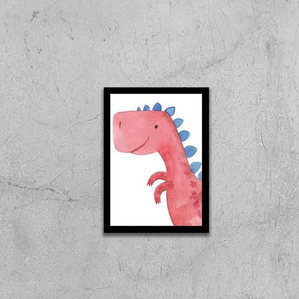 Quadro Decorativo Infantil Dinossauro Rosa 33X24Cm Preta