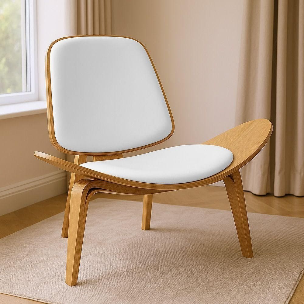 Poltrona Decorativa Base De Madeira Shell Sintético P01 - D`rossi Cor Branco