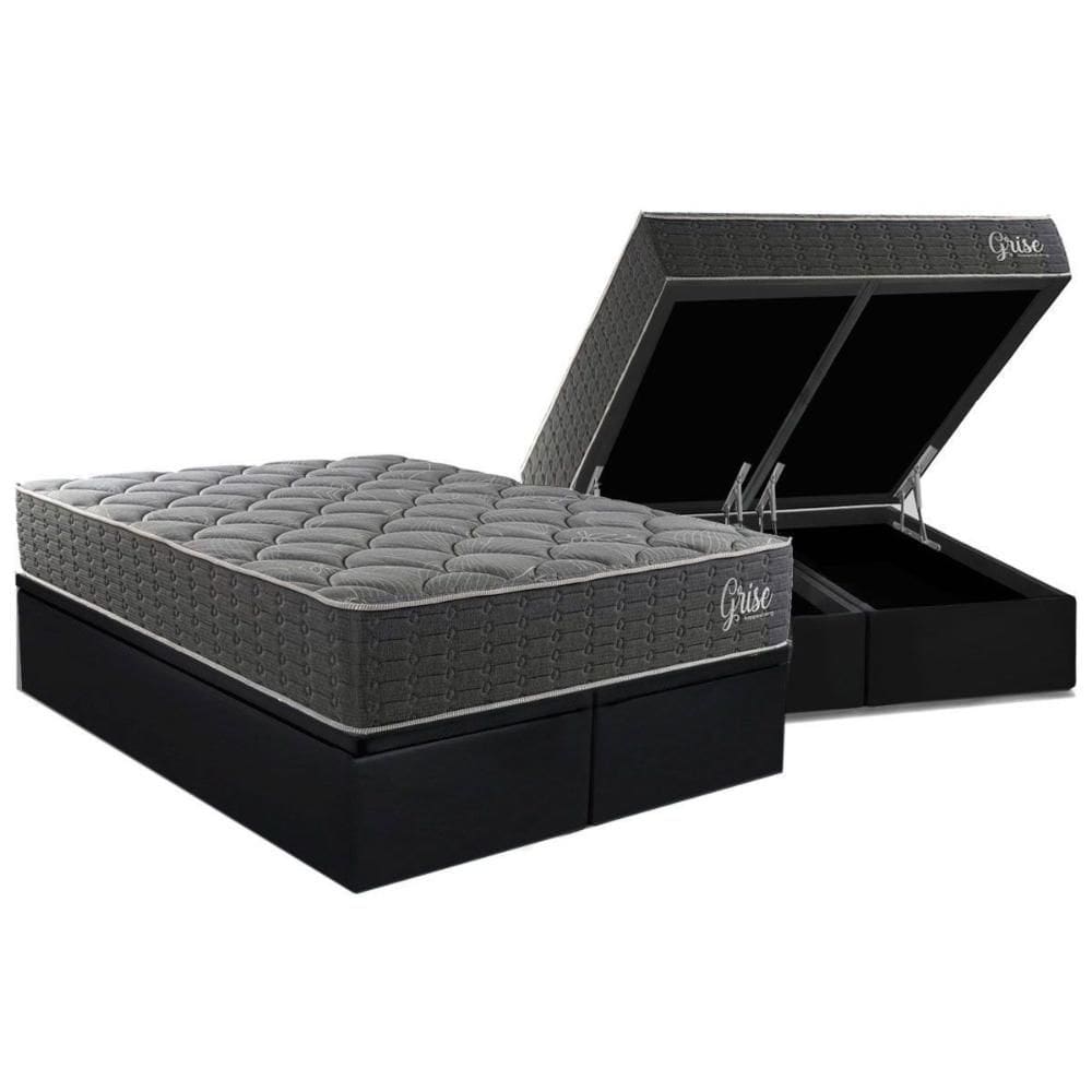 Cama Box Baú Queen + Colchão Anatômico Kappesberg D40 Grise + Base CRC Corano Black