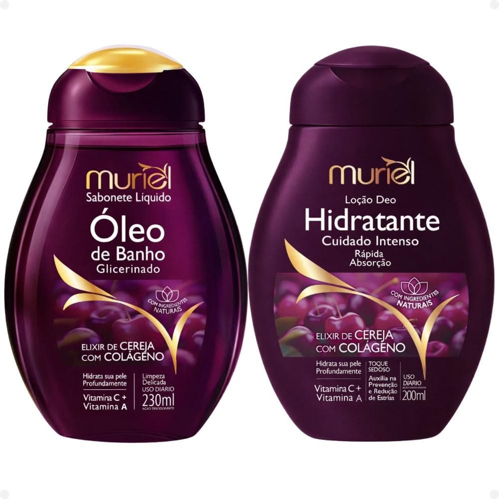 Kit Muriel Elixir De Cereja Com Colágeno: Sabonete Óleo De Banho 230ml e Loção Deo Hidratante 200ml