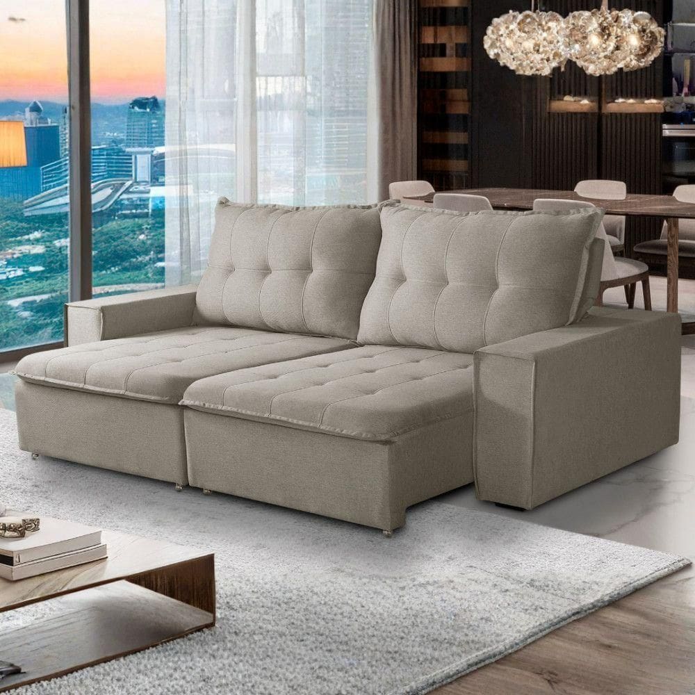 Sofá Retrátil Reclinável Valentino 2,10m Linho - Shop Das Ca Carvalho