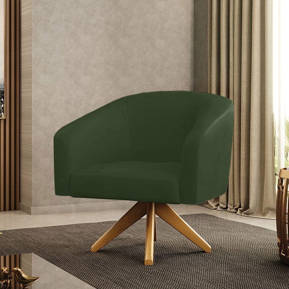 Poltrona Sala Decorativa Stella Base De Madeira Giratória Ma30 Sintético Pu Verde D03 - D`rossi