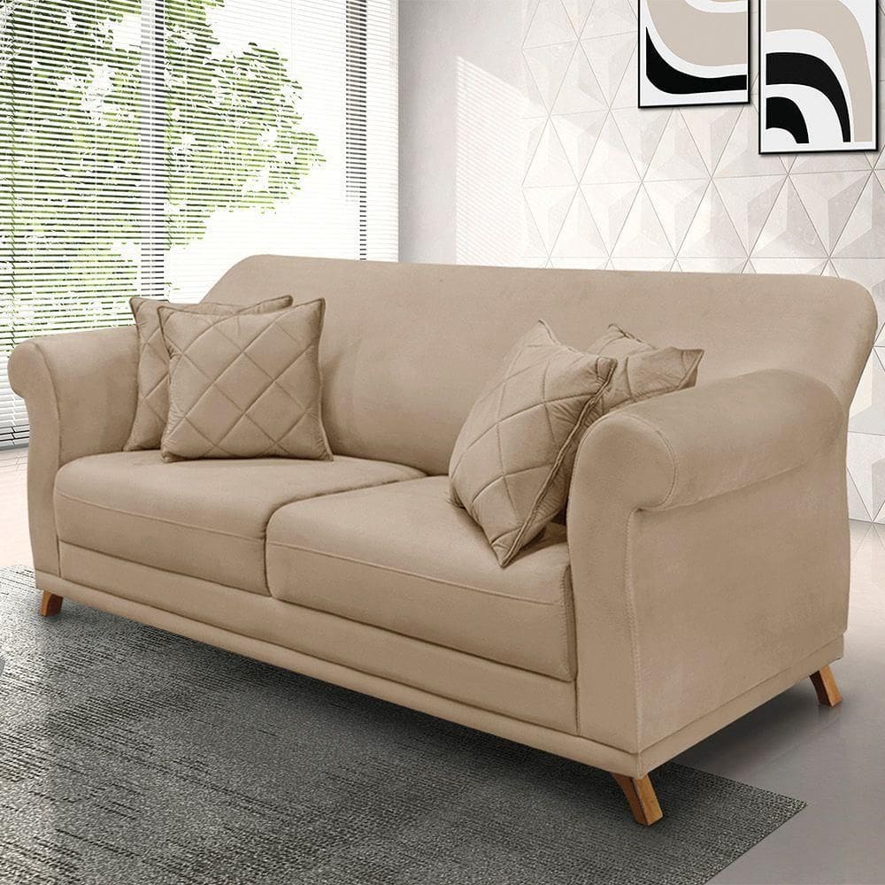 Sofá 2 Lugares Pé De Madeira Julieta 160 Cm Suede S04 - D`rossi Cor Bege
