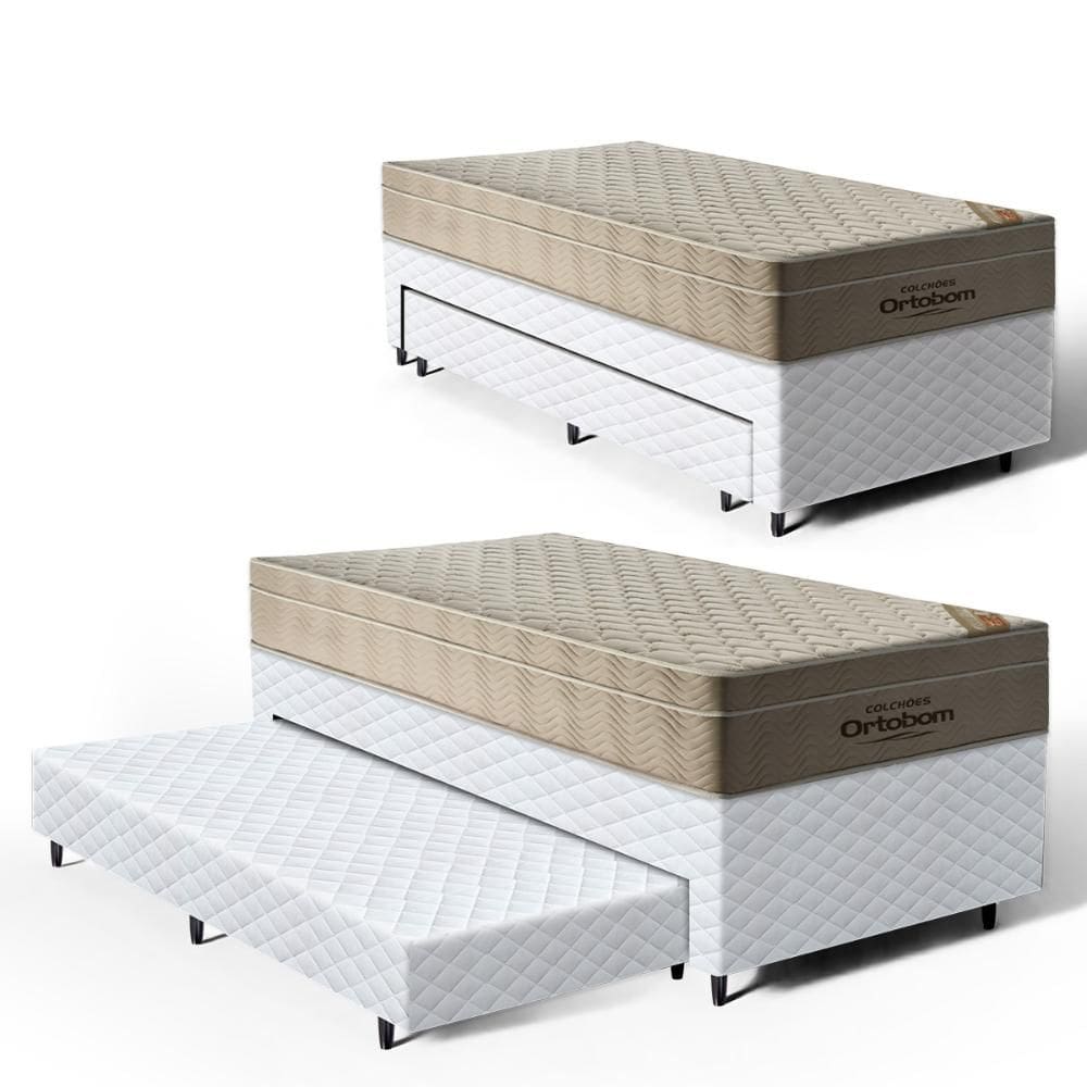 Cama Box com Colchao de Molas Ensacadas AirTech + Auxiliar de Espuma Unique Solteiro 88cm