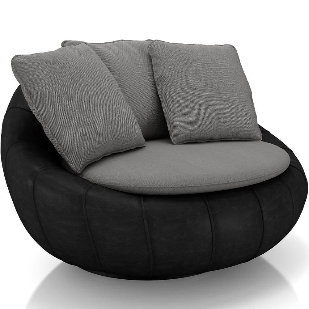 Poltrona Para Sala De Estar Decorativa Giratória Kira Couríssimo Preto Linho Cinza - Lyam Decor