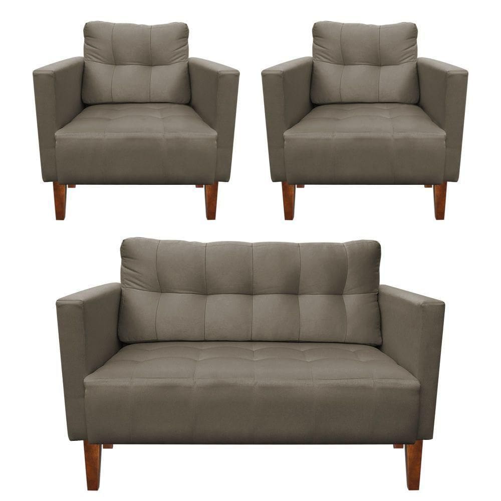 Kit Sofá Retrô 2 Lugares E 02 Poltronas Marrom Rato