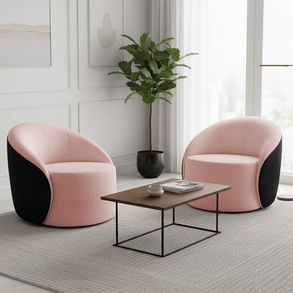Poltrona Sala Orgânica Kit 2 Lua Fixa Sintético Pu Preto/bouclê Rosê D03 - D`rossi