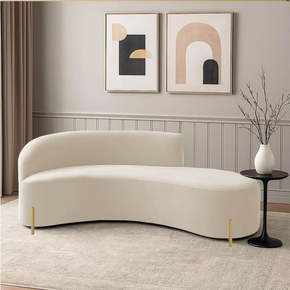 Sofá 4 Lugares Orgânico 220cm Pé Dourado Morgan Cotelê Ext/veludo D03 - D`rossi Cor Bege