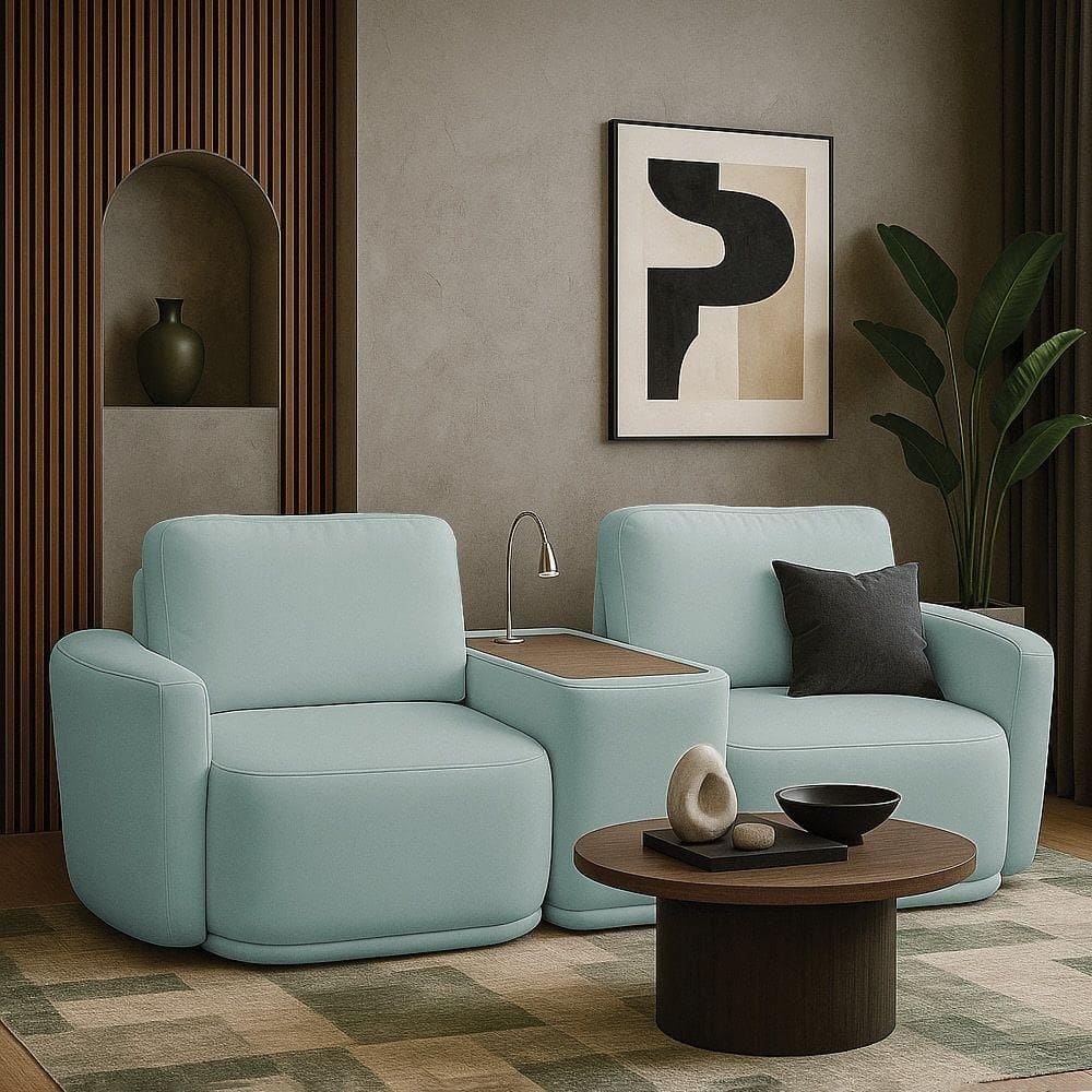 Sofá Sala Modulado 211cm Com Console Usb Luminária Brumma Bouclê K01 - D`rossi Cor Azul