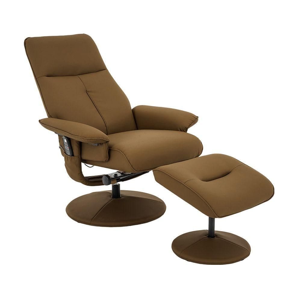 Poltrona Reclinável Elétrica De Massagem Com Apoio De Pés E Giratória Nebraska Pu Caramelo G56 -