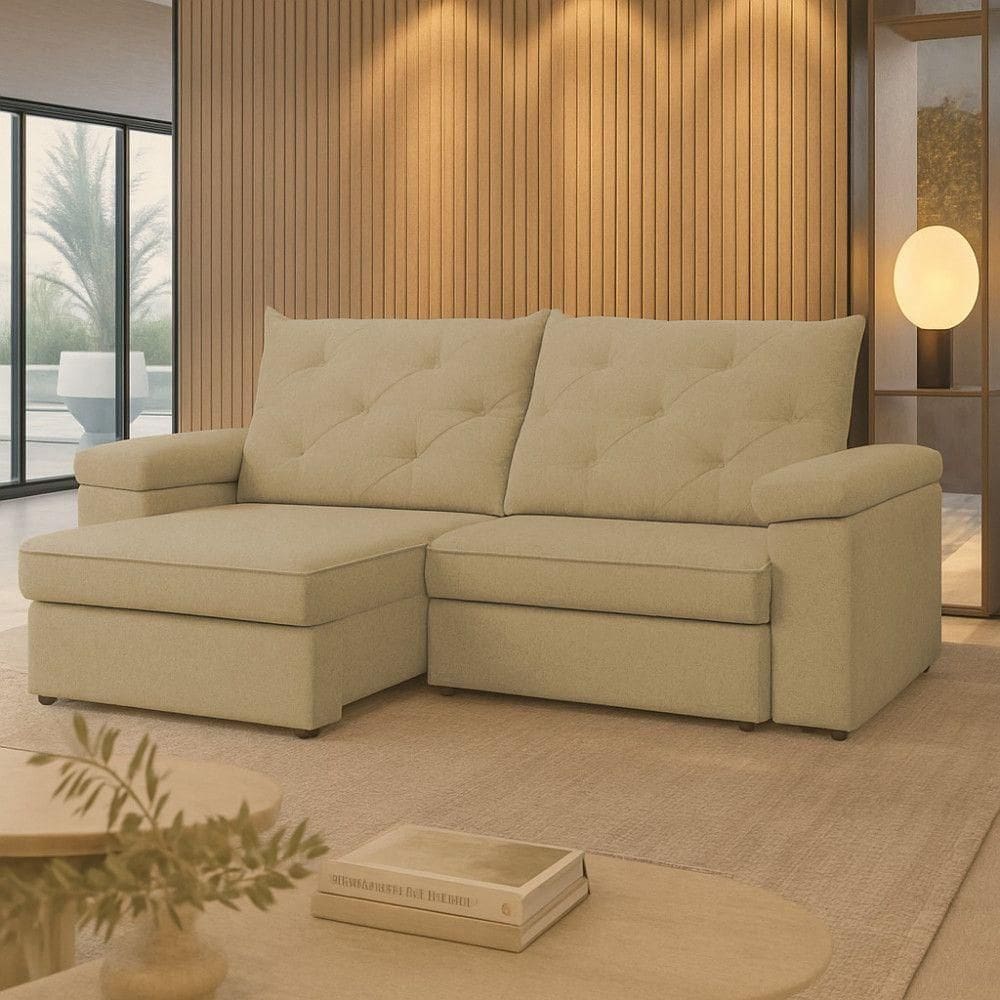 Sofá Para Sala Reclinável Estofado Miami 210cm Linho Capuccino