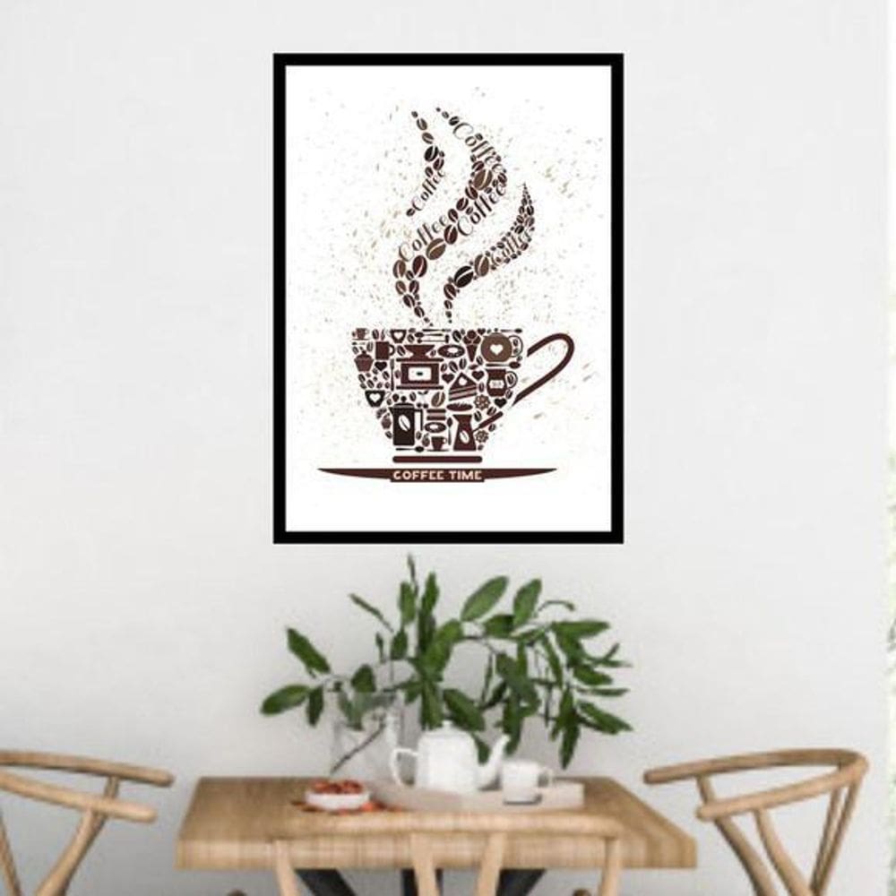 Quadro Xícara Coffee Time - Marrom E Branco 24X18Cm