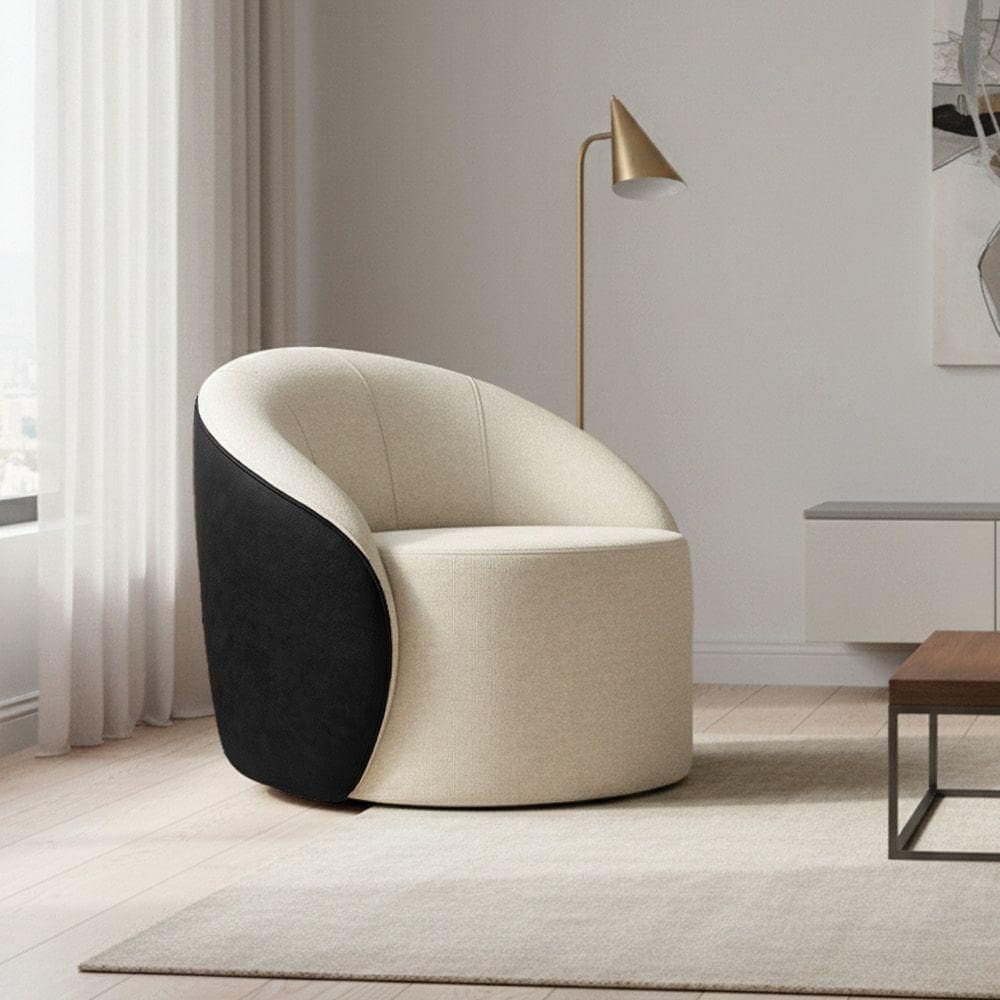 Poltrona Sala Orgânica Lua Giratória Sintético Pu Preto/linho Bege D03 - D`rossi