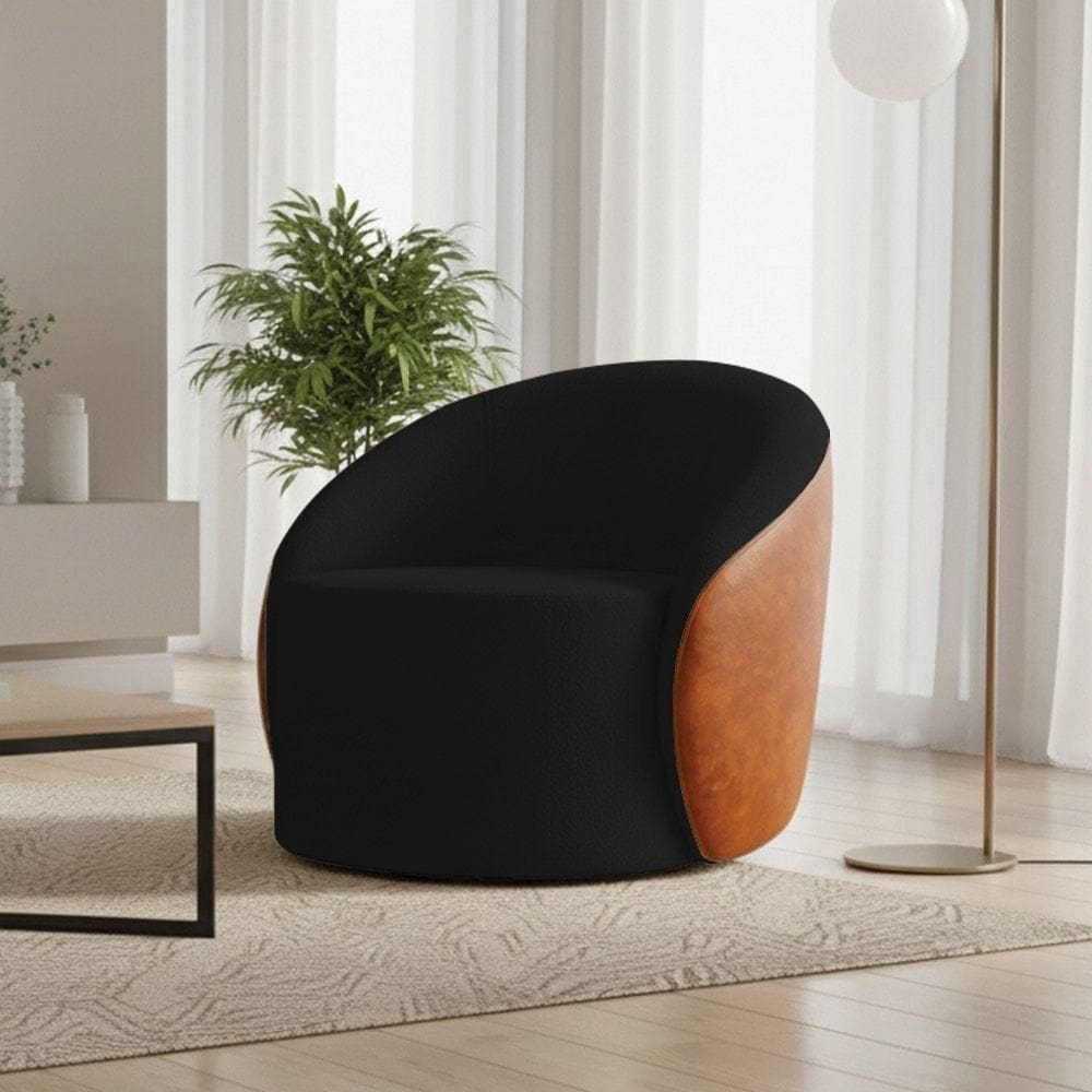 Poltrona Sala Orgânica Lua Giratória Sintético Pu Nozes/bouclê Preto D03 - D`rossi